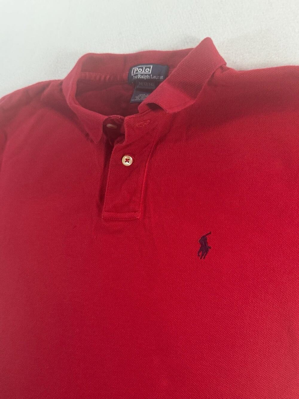 Polo Ralph Lauren Boys M 12/14 Red Cotton Mesh Polo Navy Pony
